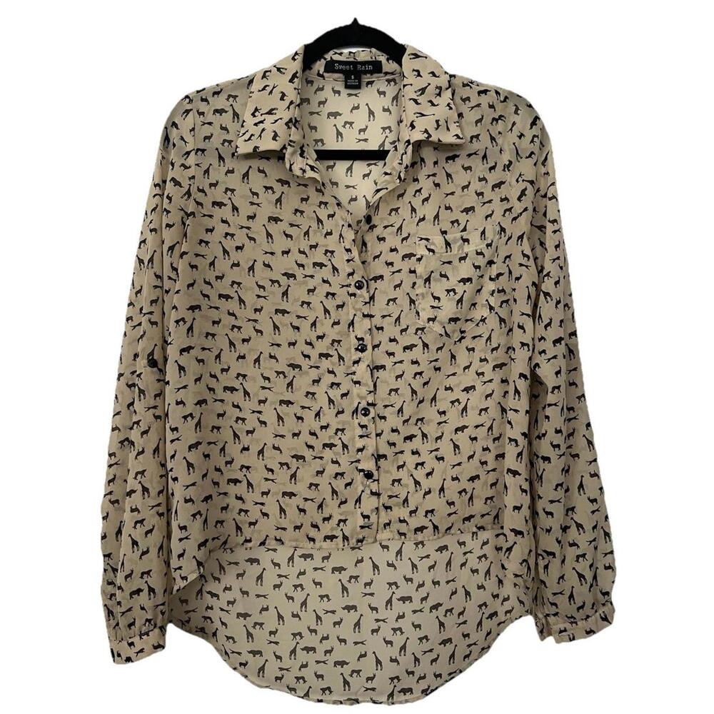 Sweet Rain Women’s Beige Animal Print Button-Down Blouse Size S